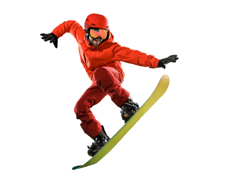 Snow skier in red ski kit