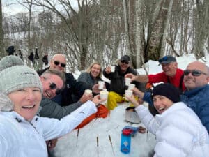 Group selfie in the snow at Myoko ski fields, Japan